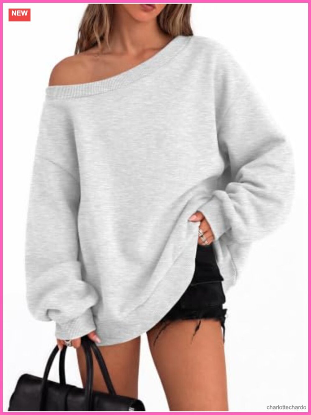 Off Shoulder Oversized Sweatshirt Y2K Pullover Slouchy Crewneck Top